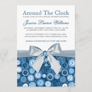 Around The Clock Blue Bridal Shower Invites