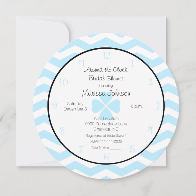 Around the Clock Bridal Shower Invitation in Blue (Front)