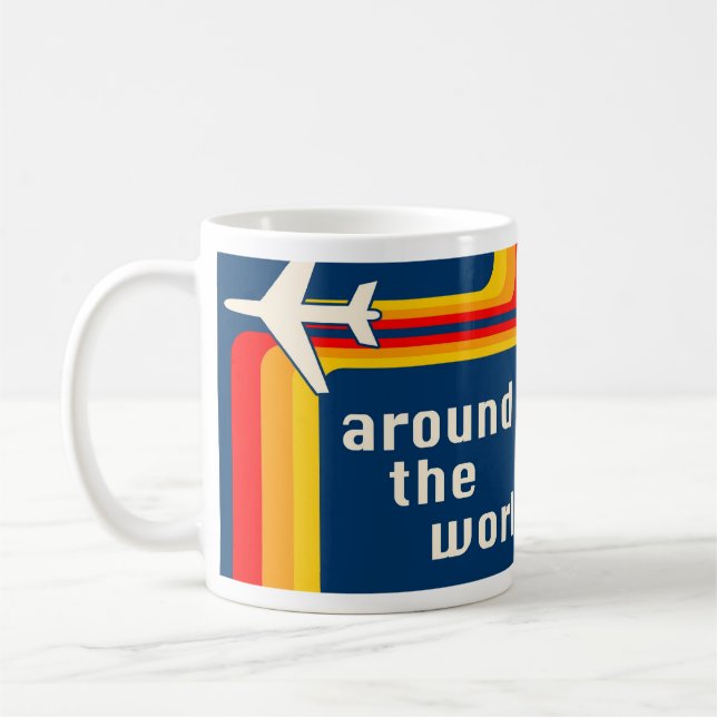 around the world aeroplane retro stripes coffee mug (Left)