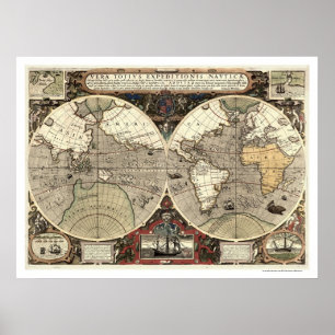 Around the World Drake Map - 1595 Poster