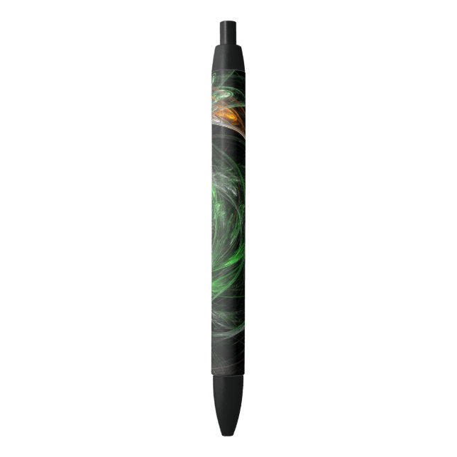 Around the World Green Abstract Art Black Ink Pen (Front Vertical)