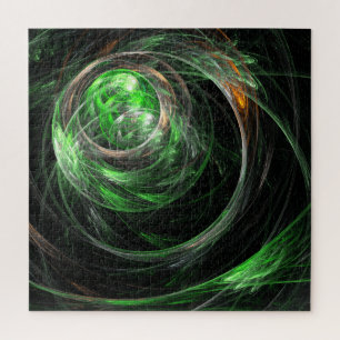 Around the World Green Abstract Art Jigsaw Puzzle