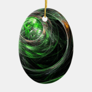Around the World Green Abstract Art Oval Ornament