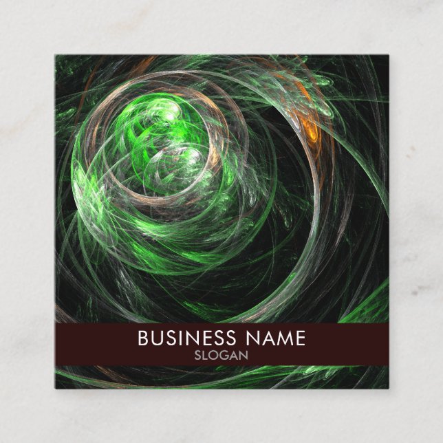 Around the World Green Abstract Art Professional Square Business Card (Front)