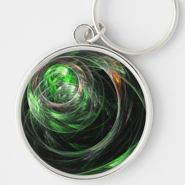 Around the World Green Abstract Art Small Key Ring (Front)