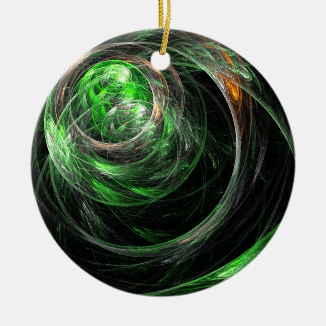 Around the World Green Abstract Circle Ornament (Front)