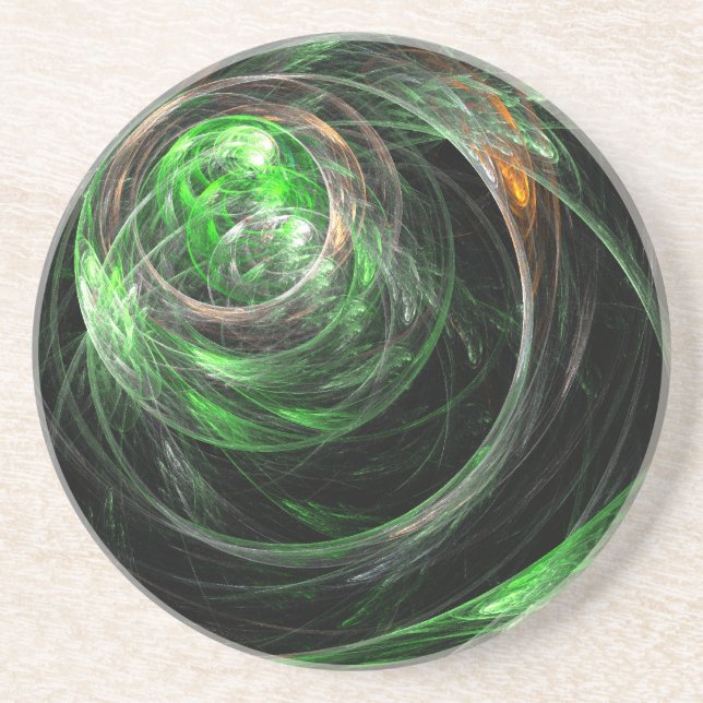 Around the World Green Abstract Sandstone Coaster (Front)