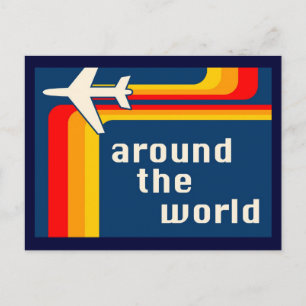 around the world : retro stripes invitation postcard