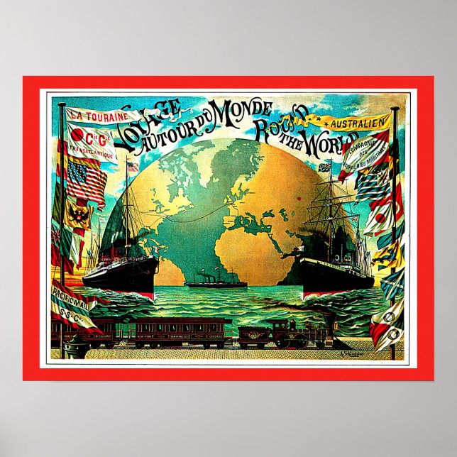 Around The World Voyage Vintage Travel Poster (Front)