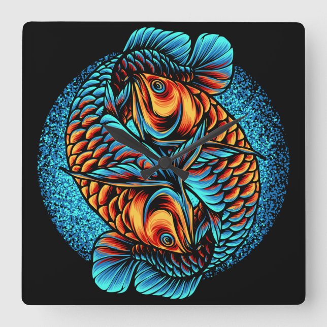 Arowana Fish Square Wall Clock (Front)