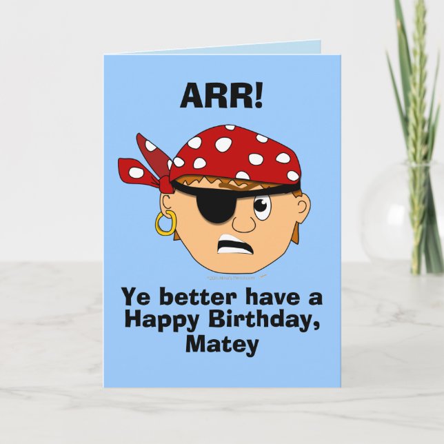 Arr Pirate Boy Funny Birthday Card Template (Front)
