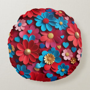 Arrangement of flowers and hearts round cushion