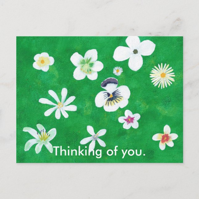 Array of White Flowers Thinking of you Postcards (Front)