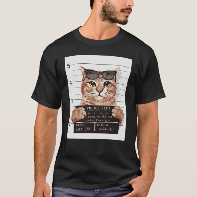 Arrested Cat Mug Shot I Poop On The Rug T-Shirt (Front)