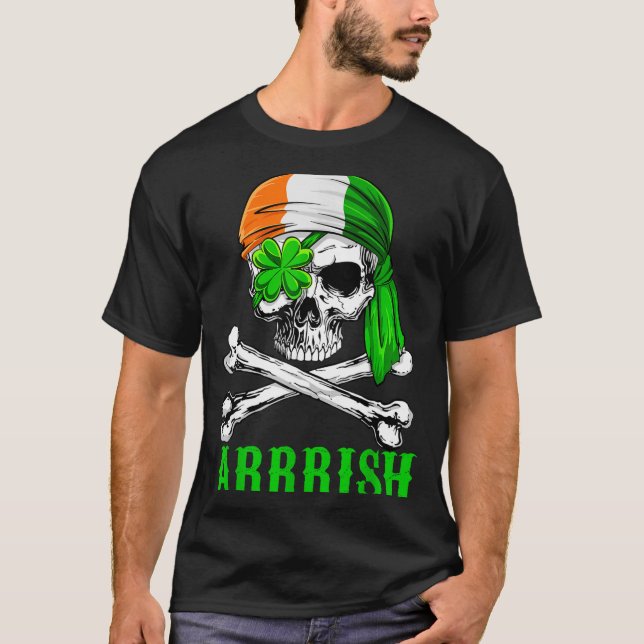 Arrish Irish Rate Skull St Patricks Day Clover Gif T-Shirt (Front)