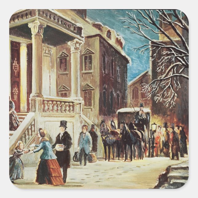 Arrival at the Christmas Party Square Sticker (Front)