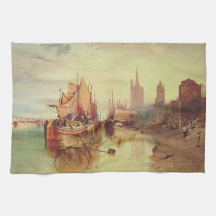 Arrival of a Packet Boat by Joseph Turner Tea Towel