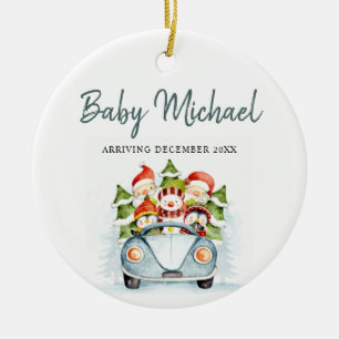 Arriving Baby Boy Pregnancy Announcement Ceramic Tree Decoration