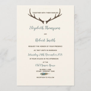 Arrow and Antler Rustic Chic Wedding Cream & Blue Invitation