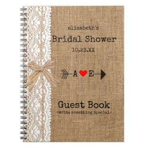 Arrow Burlap Lace Image Bridal Shower Guest Book  