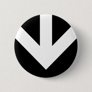 arrow down. colour customisable. 6 cm round badge