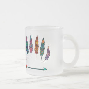 arrow & feathers frosted glass coffee mug