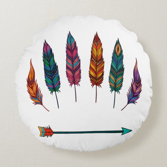 arrow & feathers round cushion (Front)