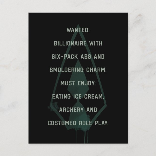 Arrow | Green Arrow Parody Wanted Post Postcard (Front)