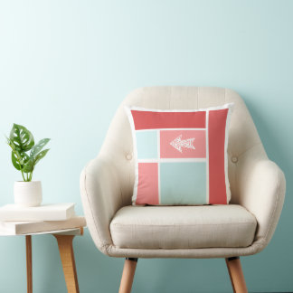 Arrow Mid-Century Red Pink Aqua Colour Block Cushion