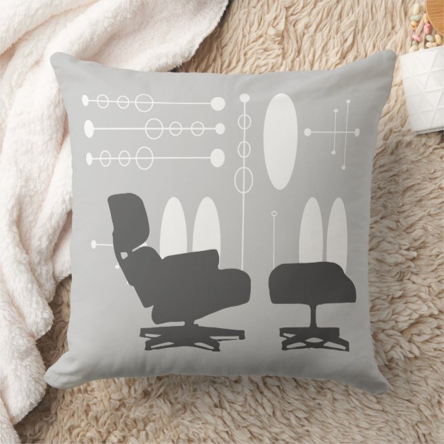 Arrow Mid-Century White and Grey Arrows and Circle Cushion (Blanket)