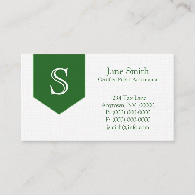 Arrow Monogram Business Card, Forest Green Business Card (Front)