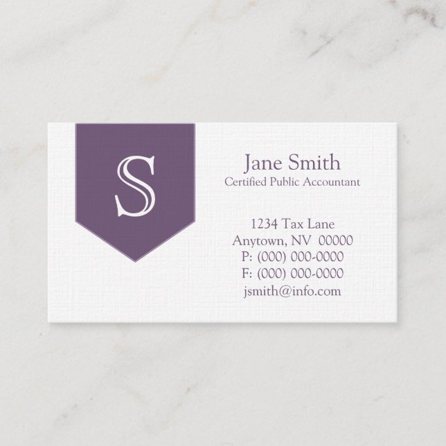Arrow Monogram Business Card, Purple Card (Front)