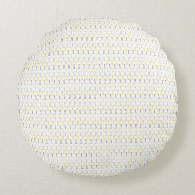 Arrow Pattern Yellow & Grey Round Pillow (Front)
