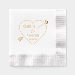 Arrow Pierced Heart Ampersand Couple Names Date Foil Napkins