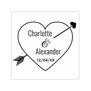 Arrow Pierced Heart Ampersand Couple Names Date Self-inking Stamp