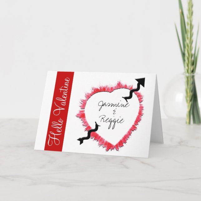 Arrow Pierced Textured Heart Outline Valentine's Holiday Card (Front)