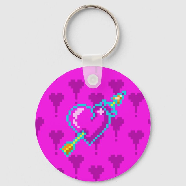 Arrow through the neon heart - pixel art Keychain (Front)