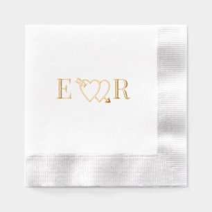 Arrow Thru Double Heart Couple 2 Initial Monogram Foil Napkins