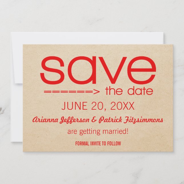Arrow Typography Save the Date, Red Date (Front)