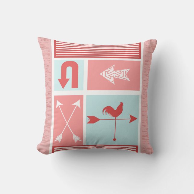 Arrow Urban Farm Aqua Red Rooster Colour Block Cushion (Front)