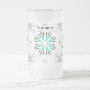 Arrowhead feathers pow-wow pattern Thunder_Cove Frosted Glass Beer Mug