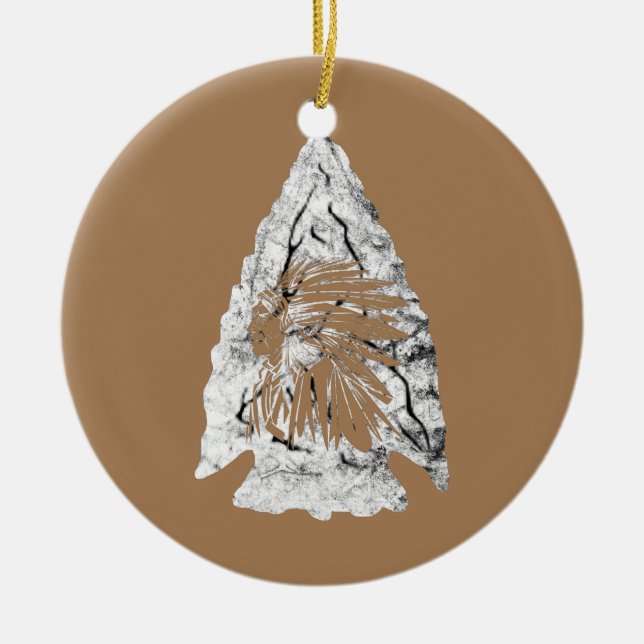 Arrowhead Hunter Indian Chief Relic Hunting Ceramic Tree Decoration (Front)