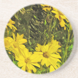 Arrowleaf Balsamroot Flower Abstract Impressionism Coaster