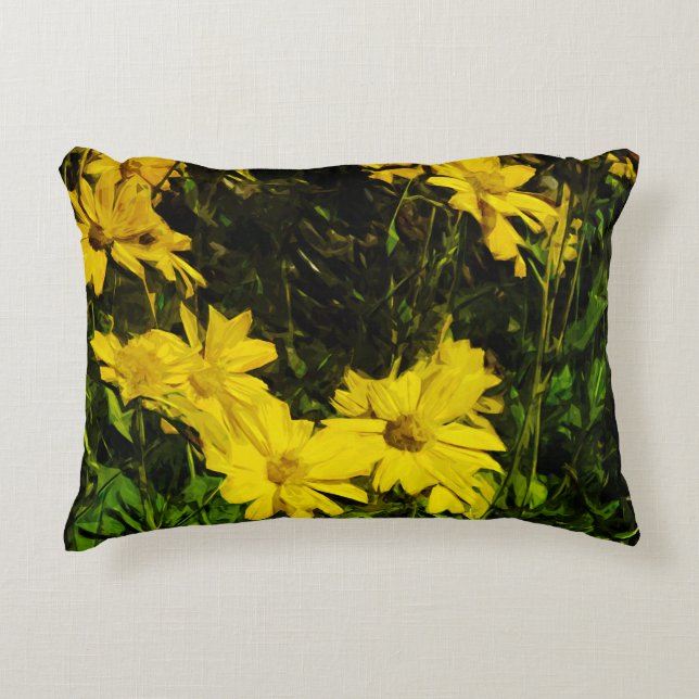 Arrowleaf Balsamroot Yellow Wildflower Abstract Decorative Cushion (Front)