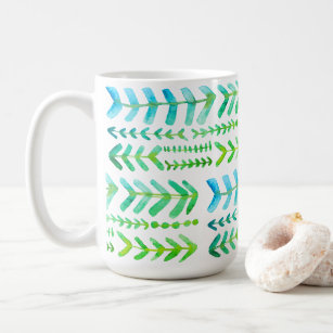 Arrowroot Geometric Watercolor Pattern Green BLue Coffee Mug