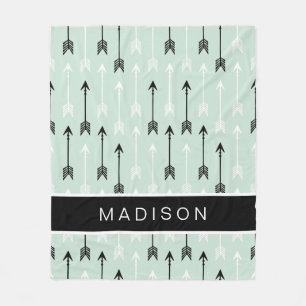 Arrows Add Your Name Mint Black White Fleece Blanket