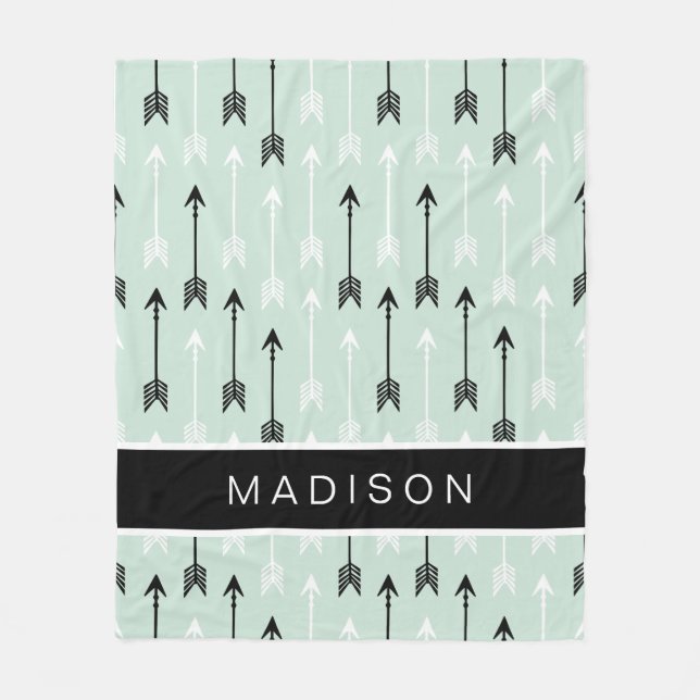 Arrows Add Your Name Mint Black White Fleece Blanket (Front)