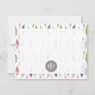 Arrows and Feathers Monogram Pattern Note Card