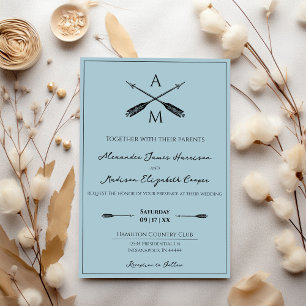 Arrows and Monograms Wedding Aqua Invitation