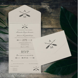 Arrows and Monograms Wedding Beige All In One Invitation
